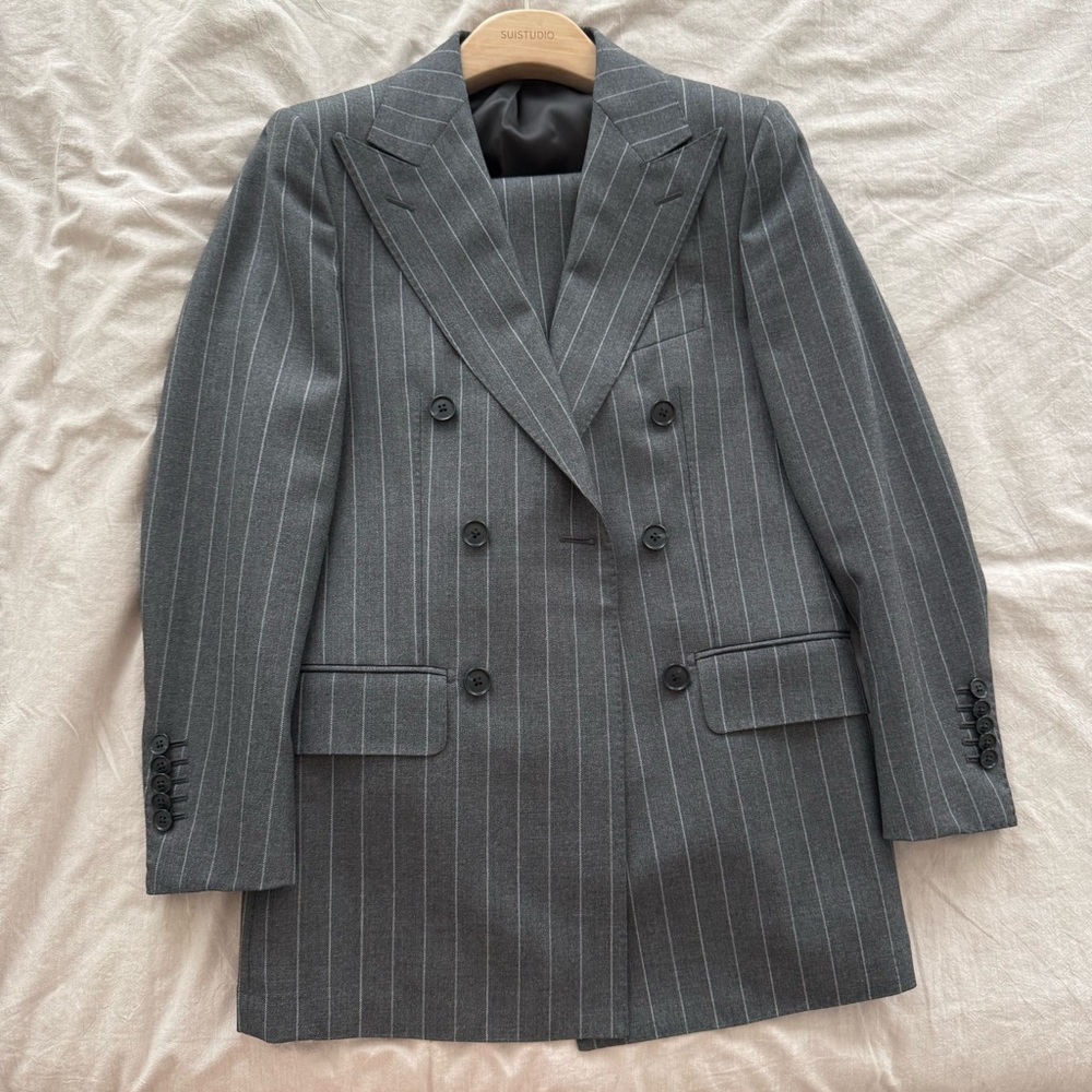Grey pinstripe suit